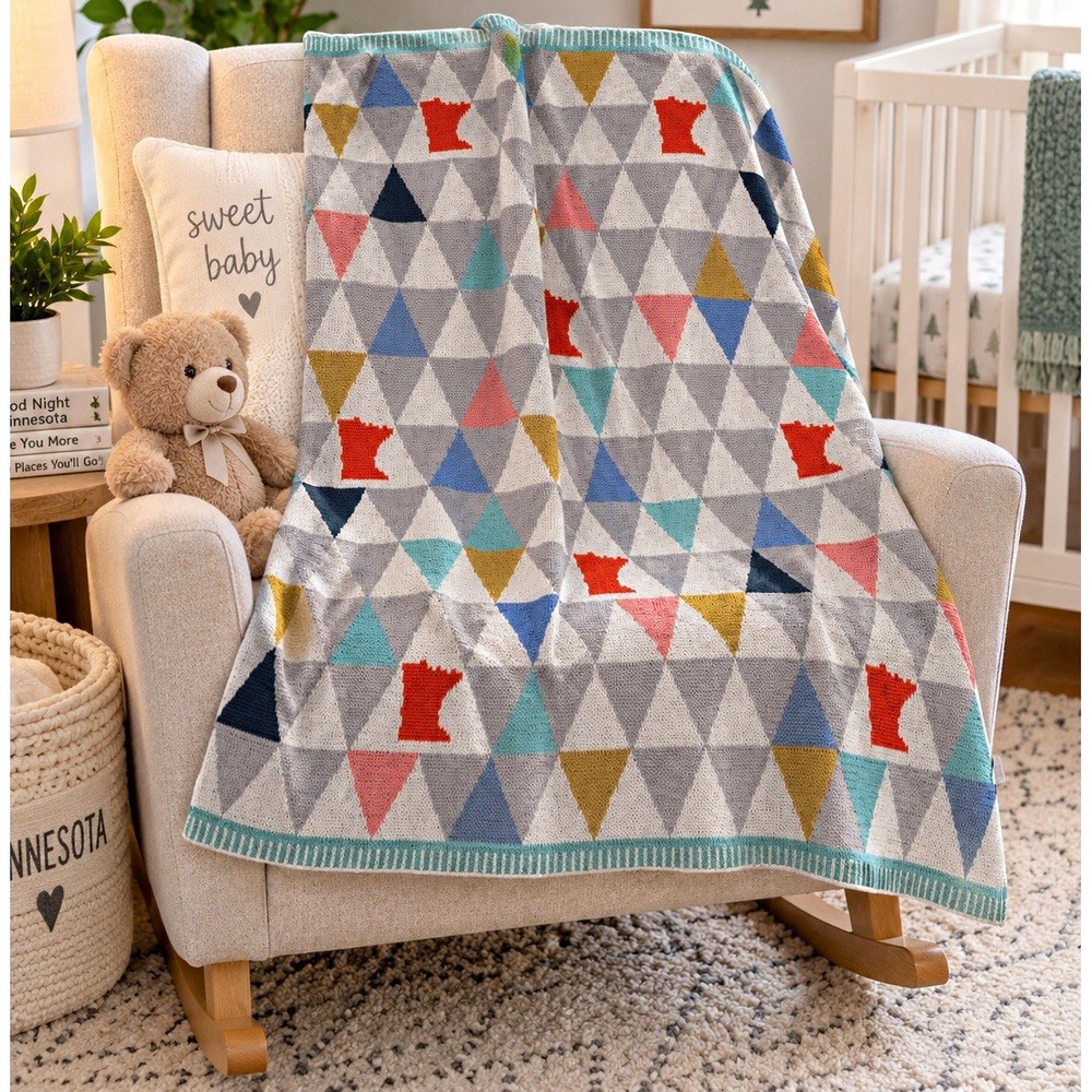 Minnesota State Silhouette Geometric Triangle 100% Cotton Crib Blanket 39"x33"